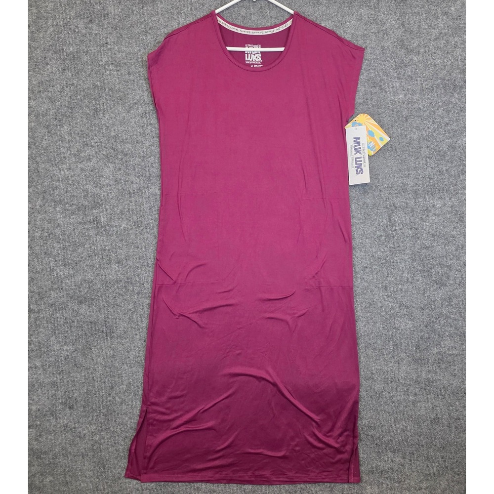 Muk Luks Midi Dress Women Medium Plum Sleeveless Pocket Slit Minimal NWT
